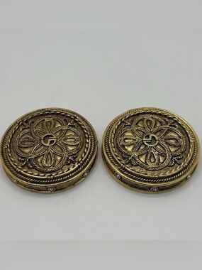 Vintage Brass Trinket Boxes Set 2 Gold Tone Floral Jewelry Pill Box Ornate